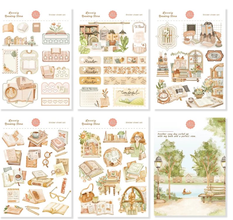 Joli Set de 5 stickers 'Lovely Reading Time' + illustration - Gilbertine BrusselsGilbertine Brussels