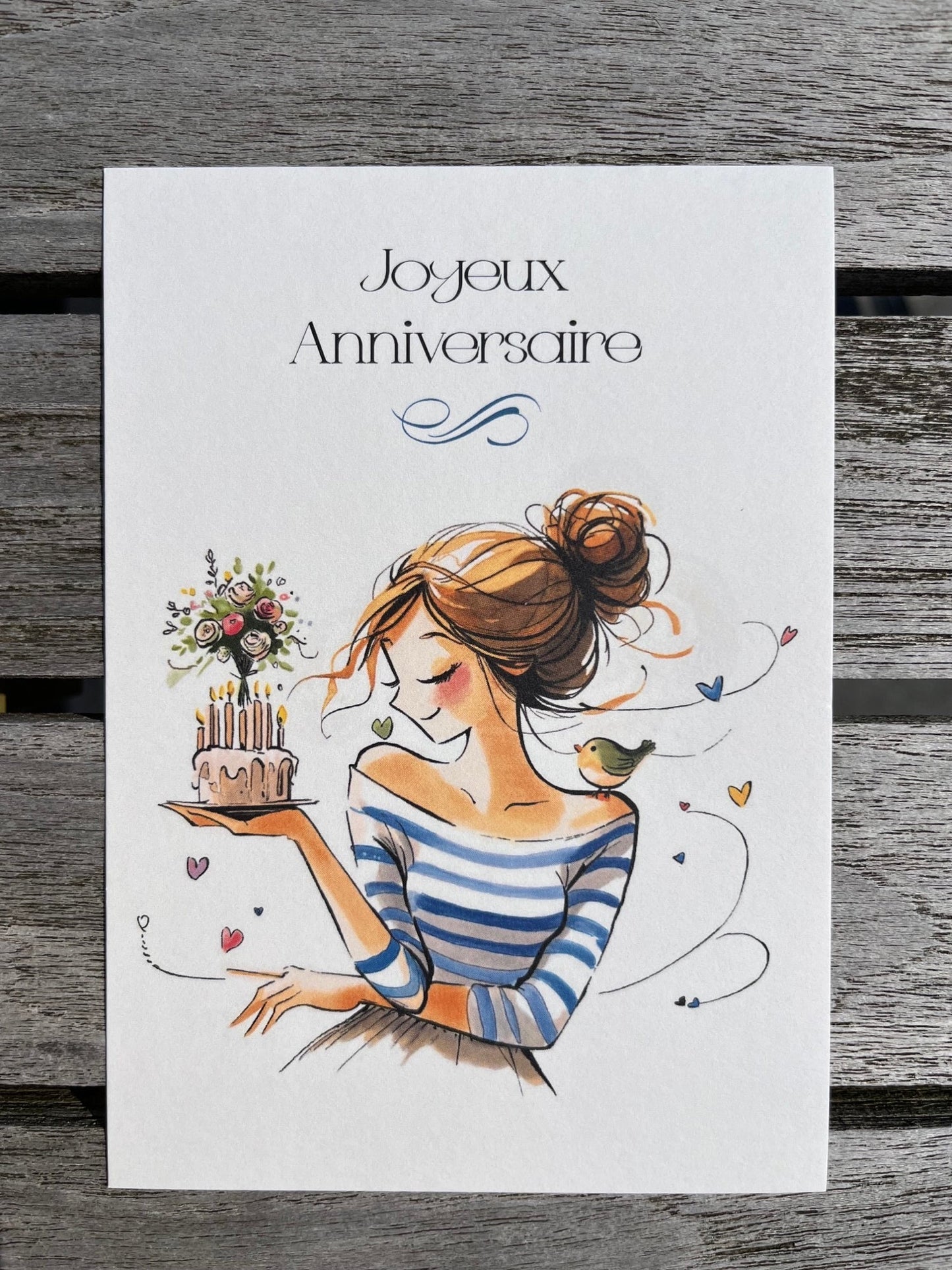 Carte d'anniversaire 'Jolie dame au gâteau' avecjoyjethème - Gilbertine BrusselsGilbertine Brusselscartes d'anniversaire